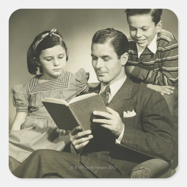 Father Reading to Son Square Sticker (Front)