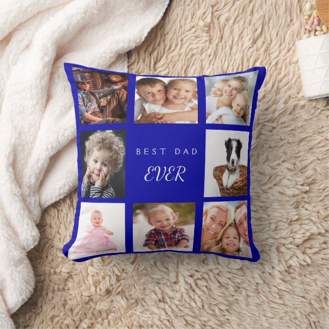 Father royal blue best dad ever photo collage cushion (Blanket)
