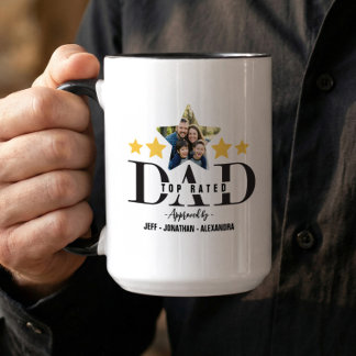 Father’s Day 5 Star Dad Review Top Rated Dad Photo Mug