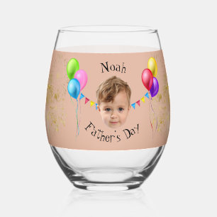 Father’s Day, Baby Face Dady Gift, Custom Face Two Stemless Wine Glass