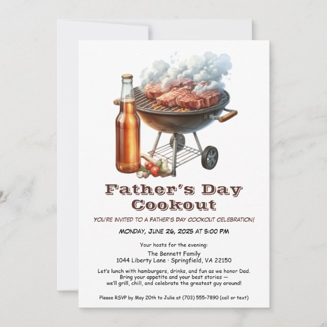 Father’s Day BBQ Invitation – Hamburgers, Drinks  (Front)