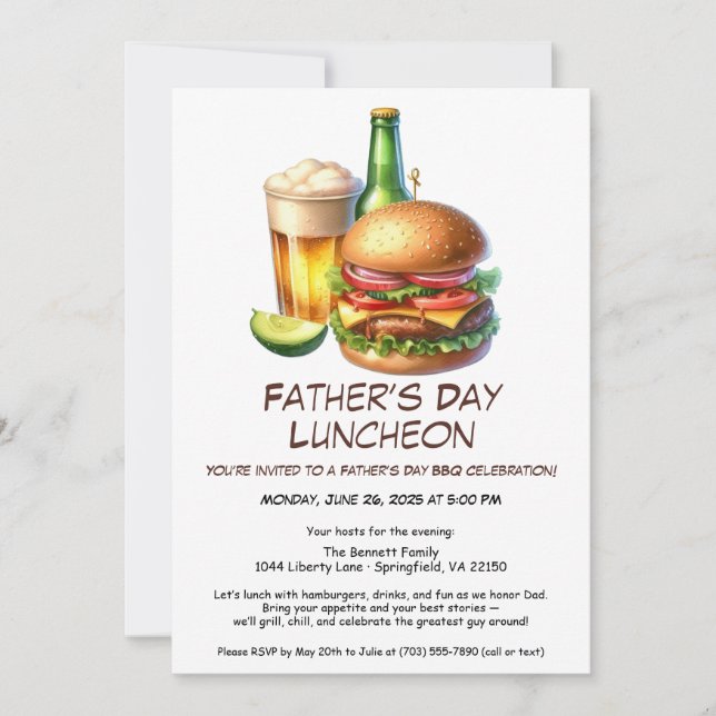 Father’s Day BBQ Invitation – Hamburgers, Drinks  (Front)