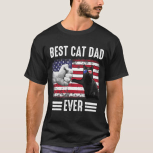 Father s day Best Cat Dad ever American Dad US fla T-Shirt