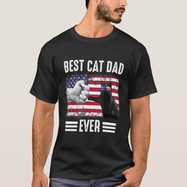 Father s day Best Cat Dad ever American Dad US fla T-Shirt (Front)