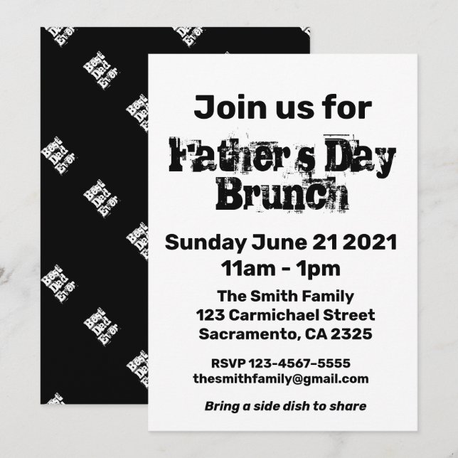 Father’s Day Brunch White Black Text Invitation (Front/Back)