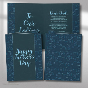 Father’s Day Dark Blue Neon Icons Greeting Card