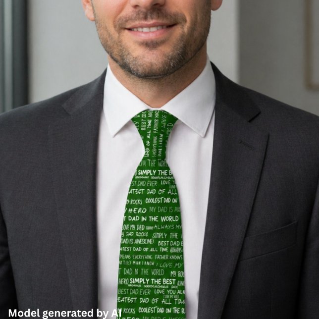 Father’s Day Gift Script Typography Pattern Green Tie (Creator Uploaded)