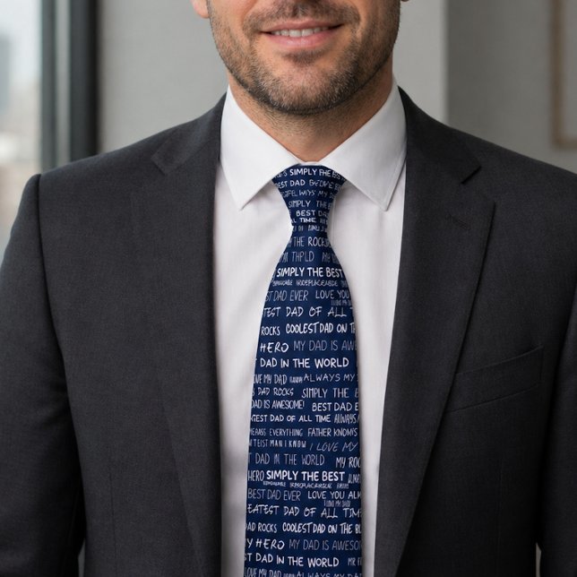 Father’s Day Gift Script Typography Pattern Navy Tie (Creator Uploaded)