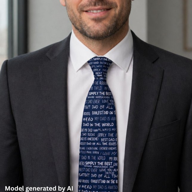 Father’s Day Gift Script Typography Pattern Navy Tie (Creator Uploaded)