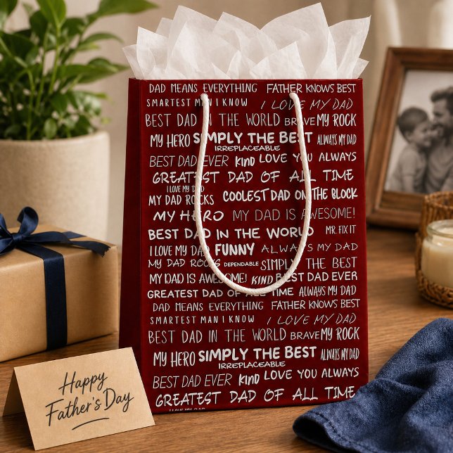 Father’s Day Gift Script Typography Pattern Red Medium Gift Bag (Creator Uploaded)