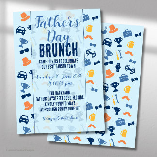 Father’s Day Light Blue Icons Brunch Invitation