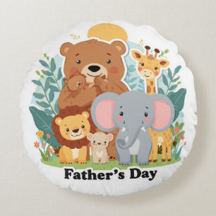 Father’s Day Safari Cartoon Design Round Cushion