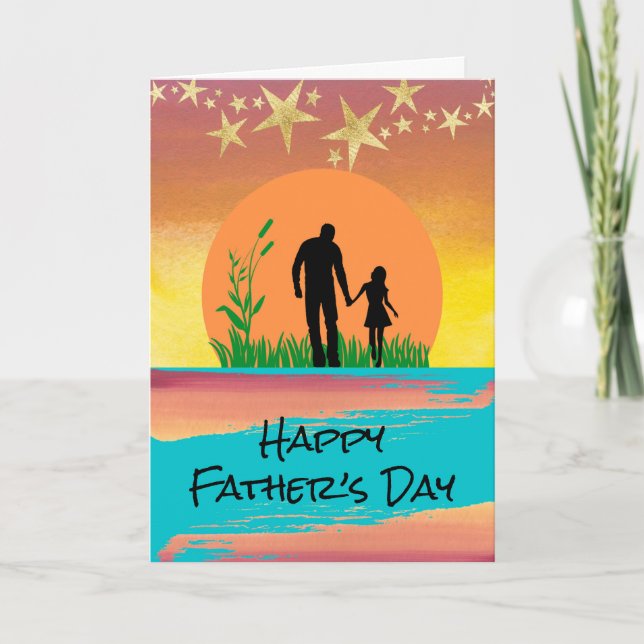 Father’s Day Silhouette Dad and Daughter Stars Card (Front)