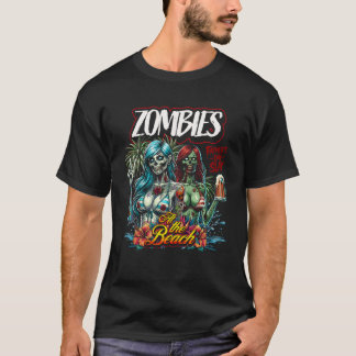 Father s Day Slay Zombie Beach 2 Girls Horror Dad  T-Shirt