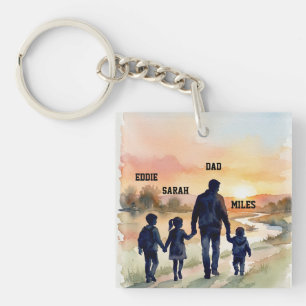 Father’s Day Watercolor Family Sunset Key Ring