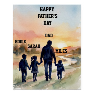 Father’s Day Watercolor Family Sunset Poster