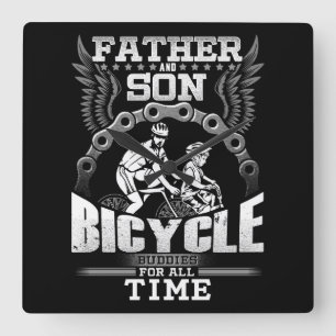Father Son Bicycle Square Wall Clock