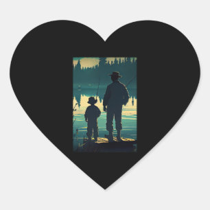 Father-Son Fishing Silhouette Heart Sticker