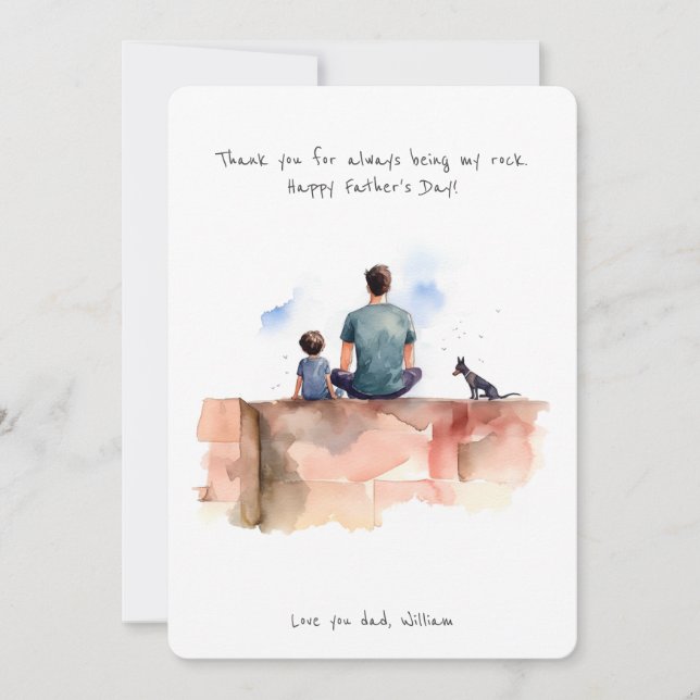 Father, son & pet dog | Watercolor | Father's Day Holiday Card (Front)