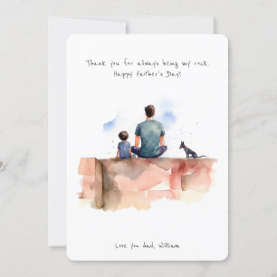 Father, son & pet dog   Watercolor   Father's Day Holiday Card