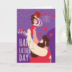 Father Son playing basketball cute illustration Card