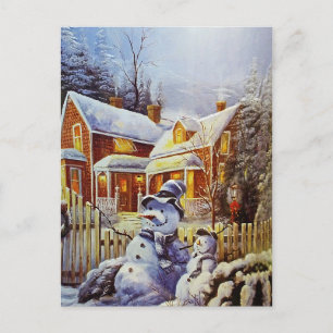 Father & Son Snowman Postcard