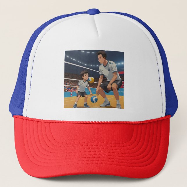 "Father-Son Volleyball Caps: Team Style!" Trucker Hat (Front)