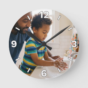 Father Son Washing Hands Bathroom Hygiene Decor Round Clock