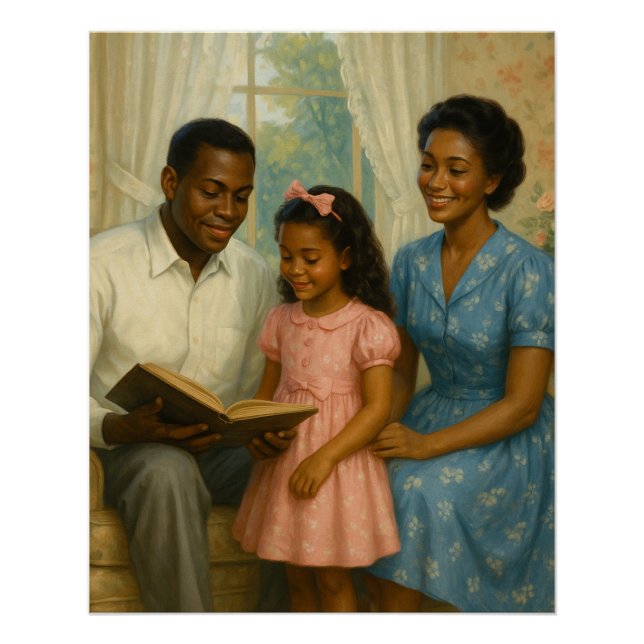 Father Spends Time Reading to Daughter and Mother Poster (Front)