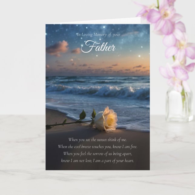 Father Sympathy with White Rose Ocean Card (Orchid)