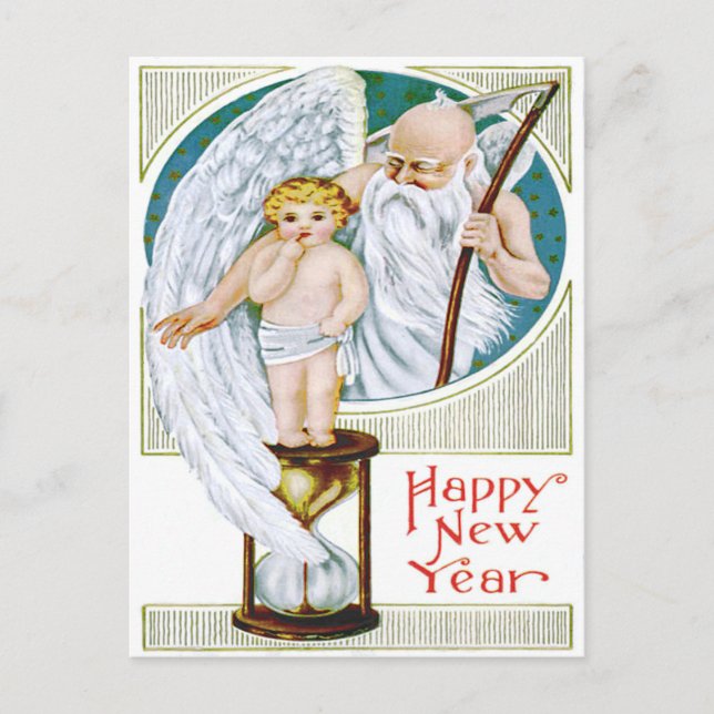Father Time Baby New Year Hourglass Holiday Postcard (Front)