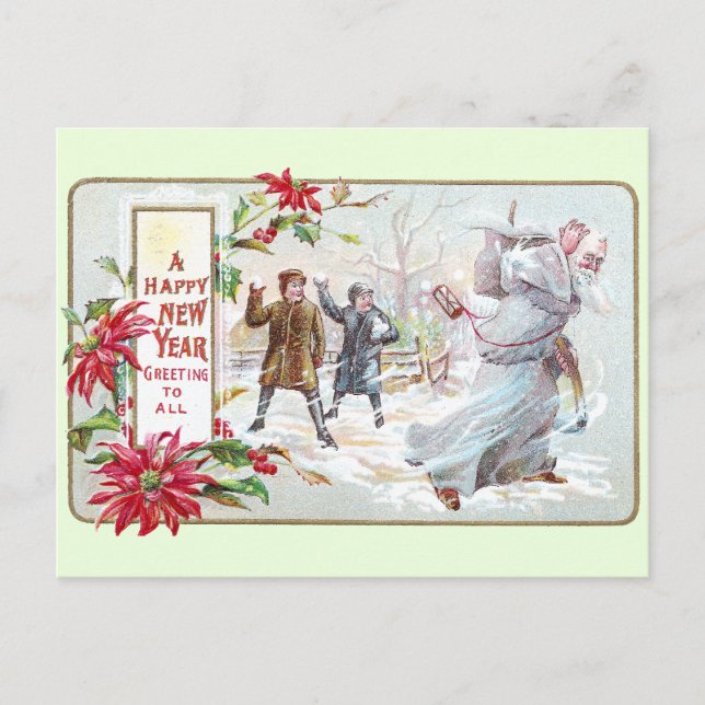 Father Time Pelted with Snowballs Postcard (Front)