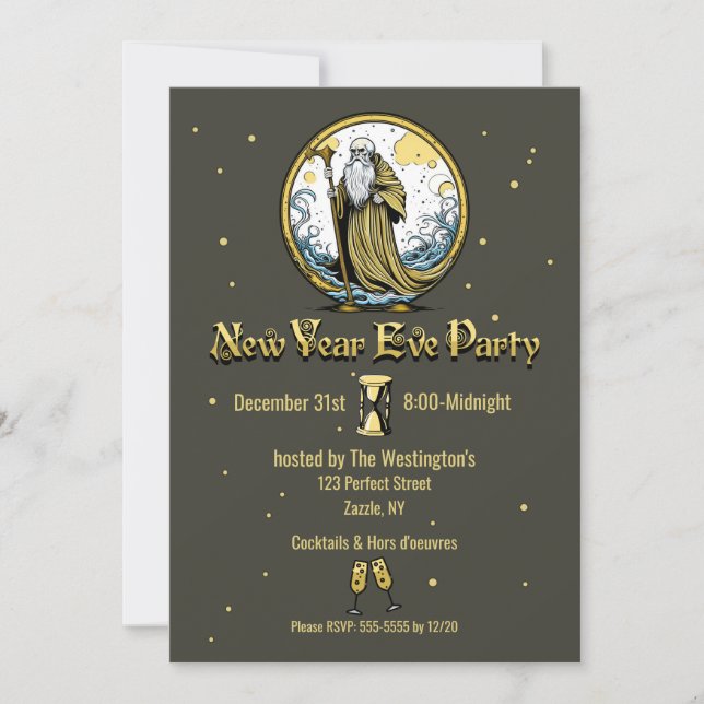 Father Time Vintage New Years Invitation (Front)