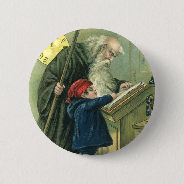 Father Time Wishing You a Happy New Year 6 Cm Round Badge (Front)