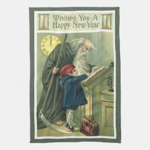 Father Time Wishing You a Happy New Year Tea Towel