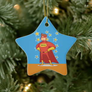 Father-to-be Superhero on Father's Day Ceramic Tree Decoration