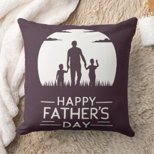 Father Walking Two Kids Moon Silhouette Cushion