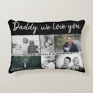 Father with Kids and Family Dad 6 Photo Collage Decorative Cushion