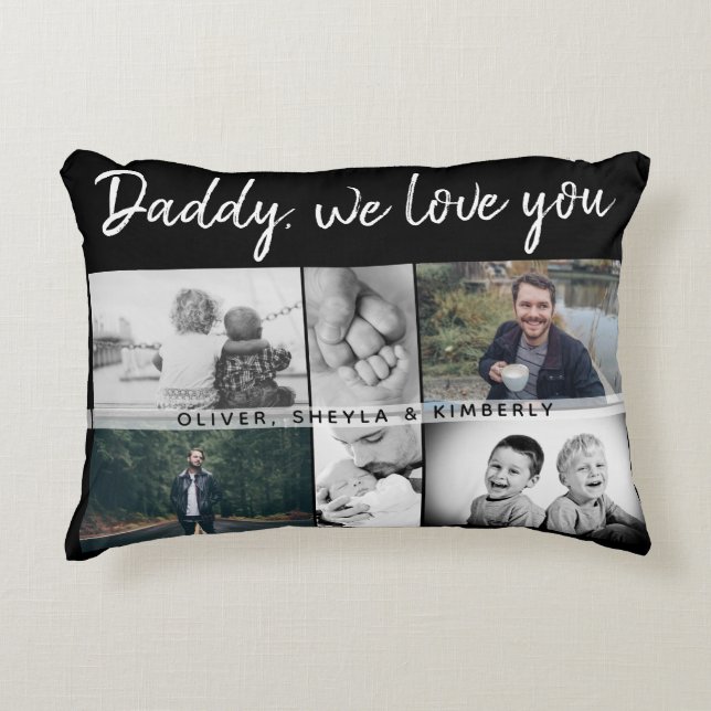 Father with Kids and Family Dad 6 Photo Collage Decorative Cushion (Front)