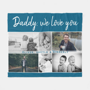 Father with Kids and Family Dad 6 Photo Collage Fleece Blanket