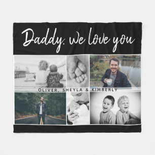 Father with Kids and Family Dad 6 Photo Collage Fleece Blanket