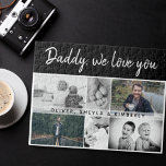 Father with Kids and Family Dad 6 Photo Collage Jigsaw Puzzle<br><div class="desc">Father with Kids and Family Dad 6 Photo Collage puzzle. Collage of 6 photos, father`s name with a sweet message in a trendy script and names of children overlaying the images. Add your 6 favourite family photos. Lovely keepsake and a gift for a birthday, Father`s Day or Christmas for a...</div>