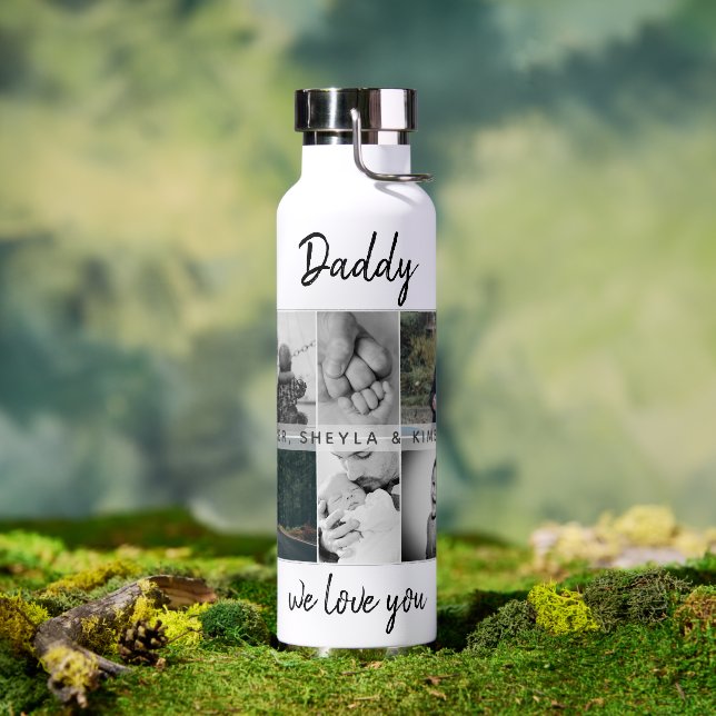 Father with Kids and Family Dad 6 Photo Collage Water Bottle (Outdoor)