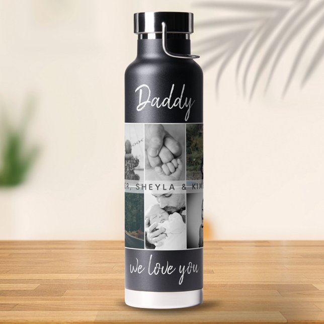 Father with Kids and Family Dad 6 Photo Collage Water Bottle (Creator Uploaded)