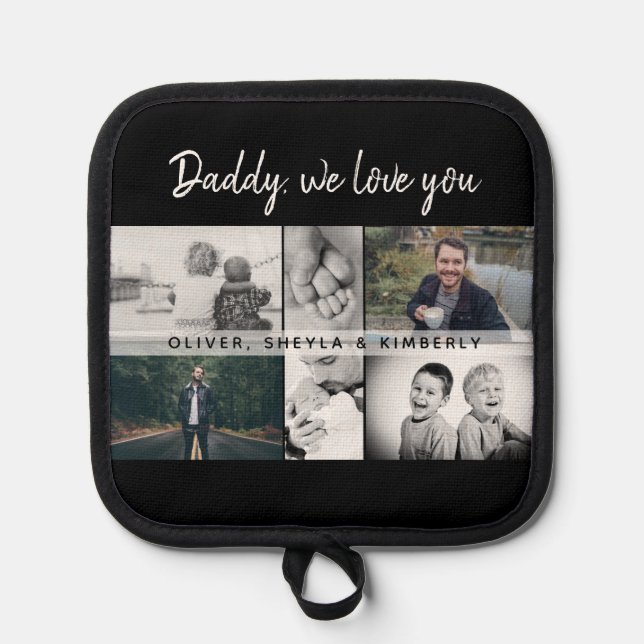 Father with Kids and Family Dad Collage Pot Holder (Front)