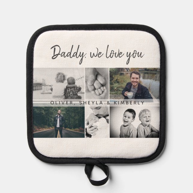 Father with Kids and Family Dad Collage Pot Holder (Front)