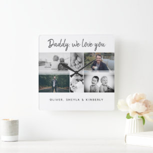 Father with Kids and Family Dad Collage Square Wall Clock