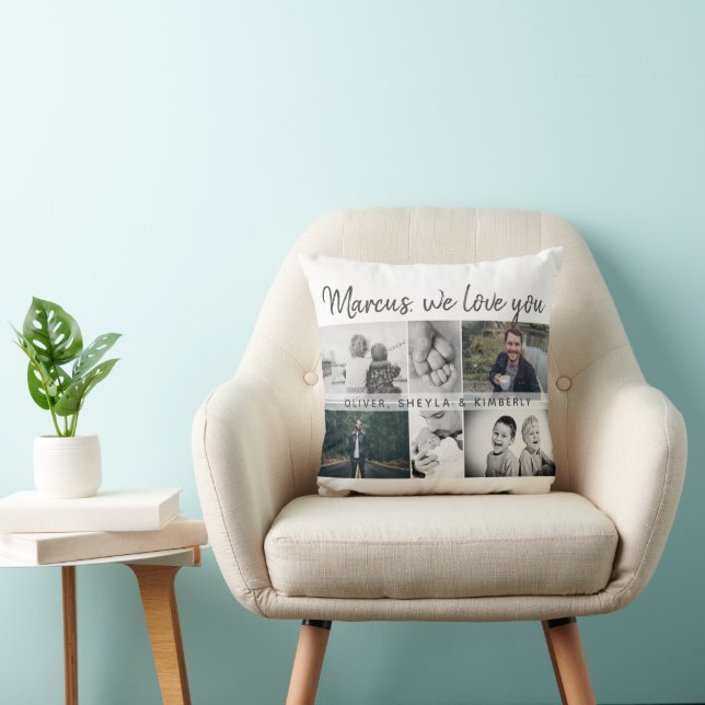 Father with Kids and Family Dad Photo Collage Cushion (Chair)