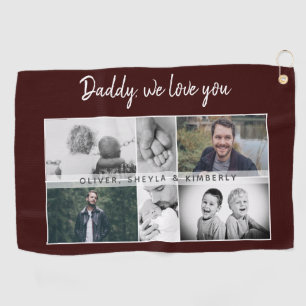 Father with Kids and Family Dad Photo Collage Golf Towel