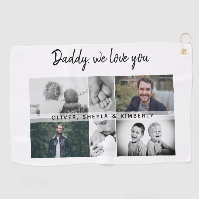 Father with Kids and Family Dad Photo Collage Golf Towel (Horizontal)